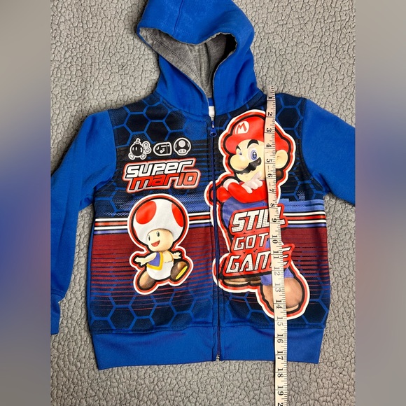 Super Mario Blue And Red Full Zip Up Hoodie Little Boys Size 4/5 - Picture 5 of 9